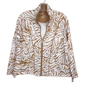 Activology Jacket Geometric Print Tan and white Zip Up size LP